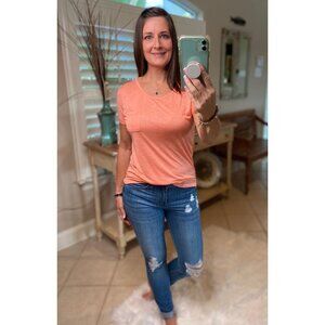 Burnout Melange Tissue Scoop Shirt Tee Peach 4220